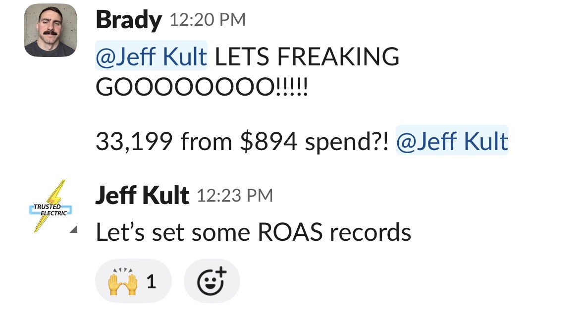 Client update: $33,199 generated from $894 in ad spend